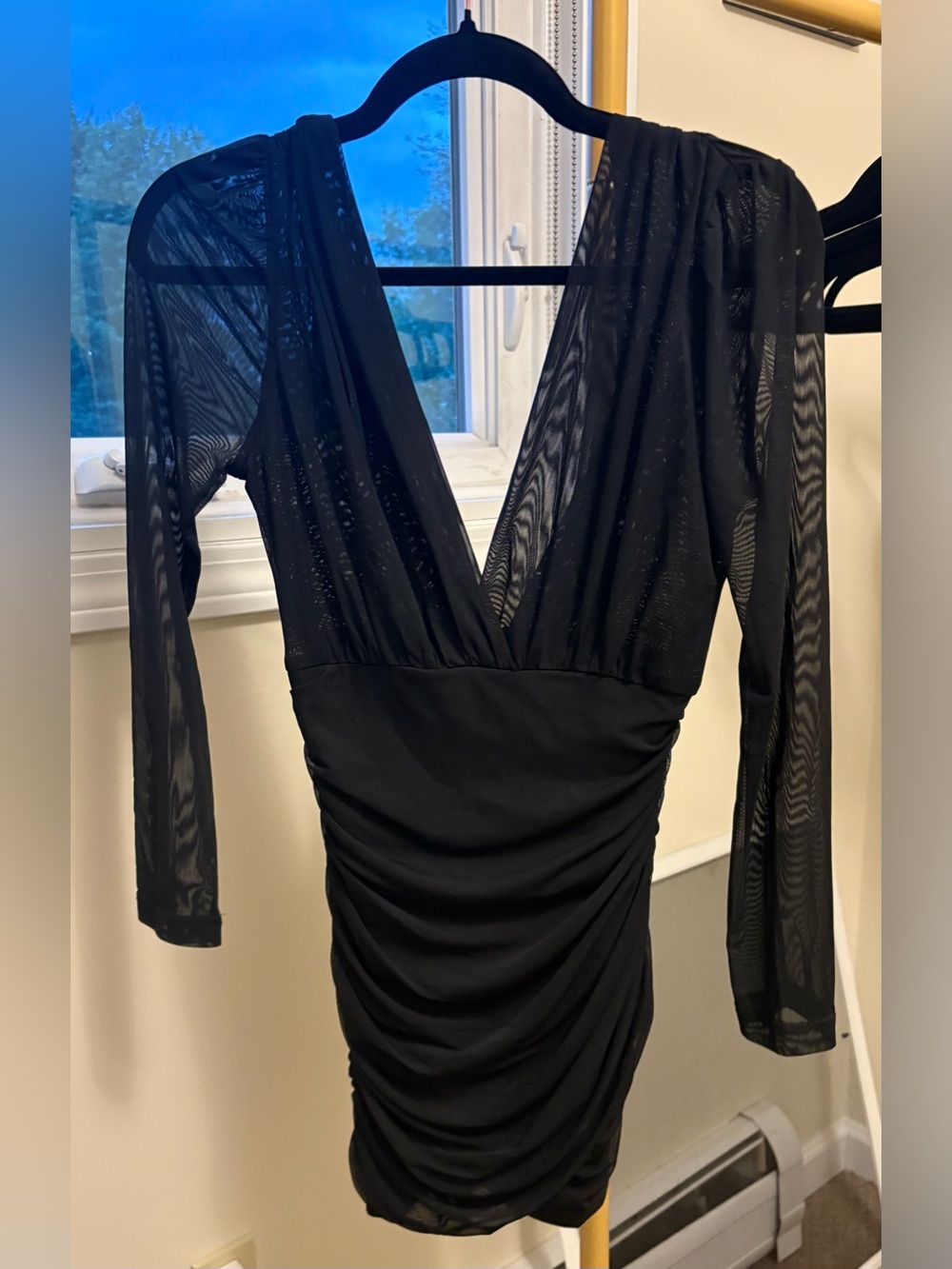 Long sleeve sheer scrunched bodycon fashion nova little black dress